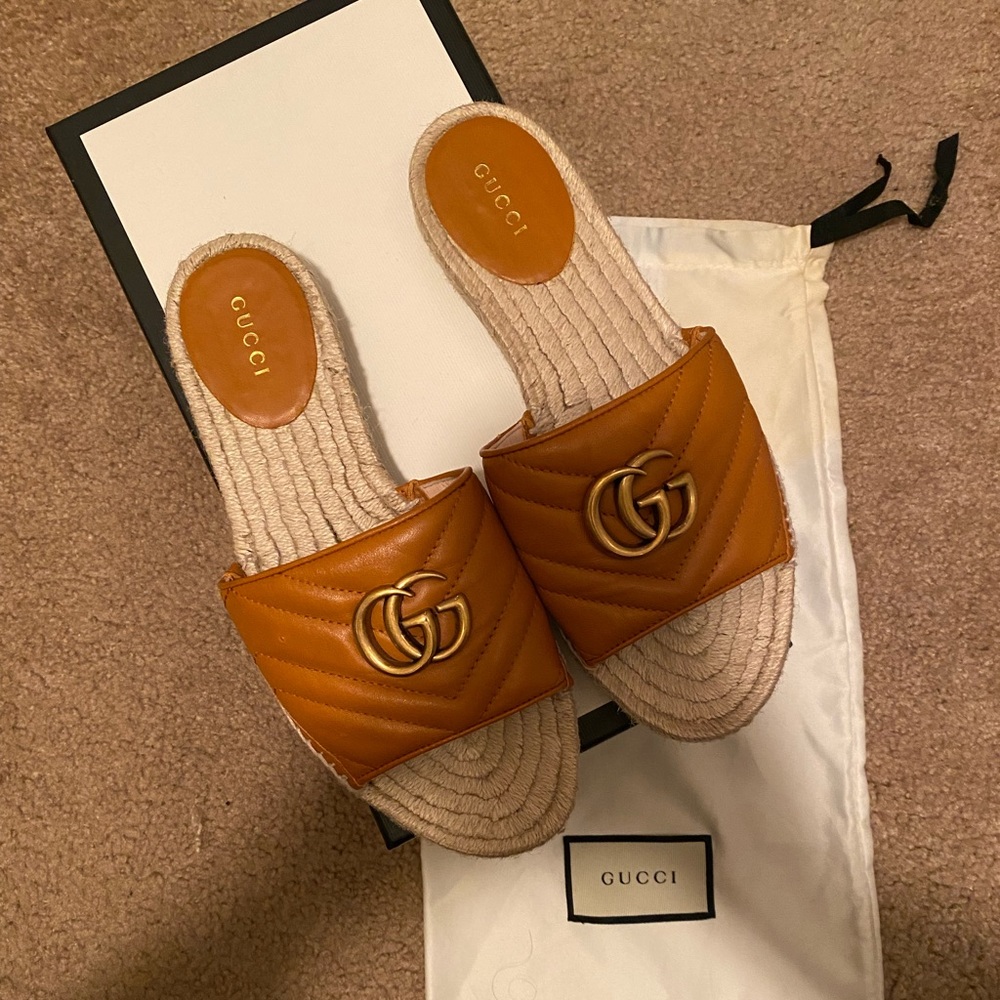 Gucci Beige Ebony Slide Espadrilles